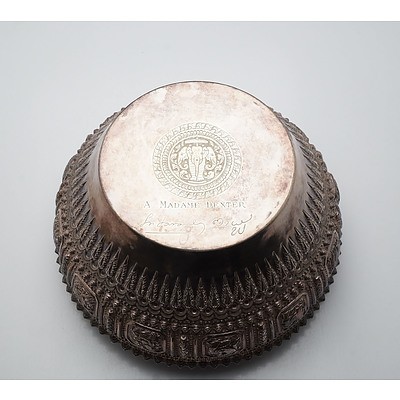 Lao Silver Repousse Rose Bowl Decorated with the Twelve Zodiac Animals, Jasmine Buds and Beadwork With Inscription to Base To Madame Dexte