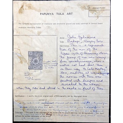 John Kipara Tjakamarra (Pintupi 1931-2003) Tingari Dreaming at Warupuyunya Circa 1971-2