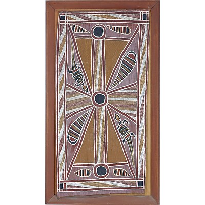 David Malangi Daymirringu (1927-1999) Natural Earth Pigments on Eucalyptus Bark Circa 1972