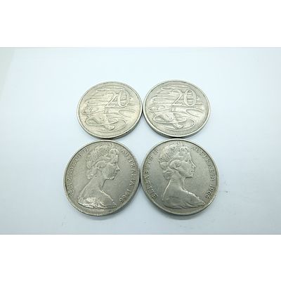 Four 1966 Australian Platypus 20c Coins