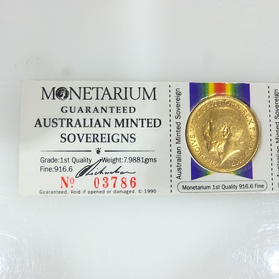 Five Encased Australian Minted Gold Sovereigns No. 03786