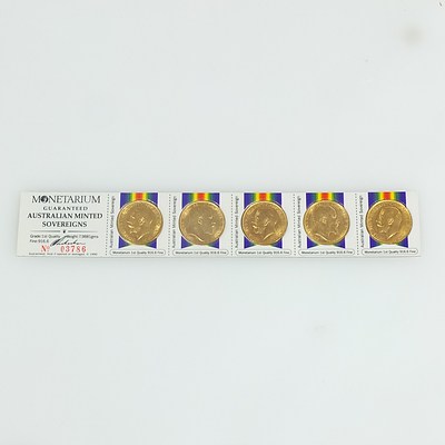 Five Encased Australian Minted Gold Sovereigns No. 03786
