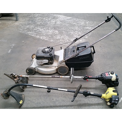 Masport Four Stroke Lawn Mower, Ryobi Line Trimmer and Yard Machines Line Trimmer