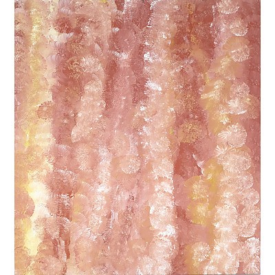 Polly Ngala Napaltjarri (c1940-) Bush Plum Dreaming Acrylic on Printed Linen