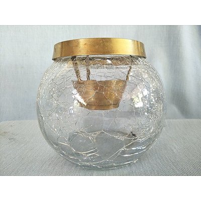 Crackle glass candle holder with brass fittings