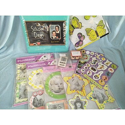 Scrapbooking accessories: School Days album, photo frames, stickers and stamps