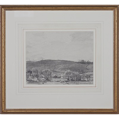 Hans Heysen (1877-1968) Basket Willows at Balhannah, Pencil on Paper