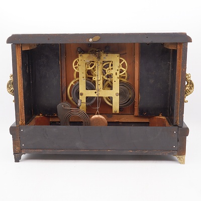 Welch Painted Timber Mantle Clock with Column and Faux Marble Detailing