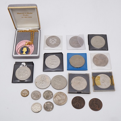Group of Coins Including Gratia Regina and Elizabeth II Two Shillings Necklace, HMAV Bounty 1789-1989 1 Dollar and More