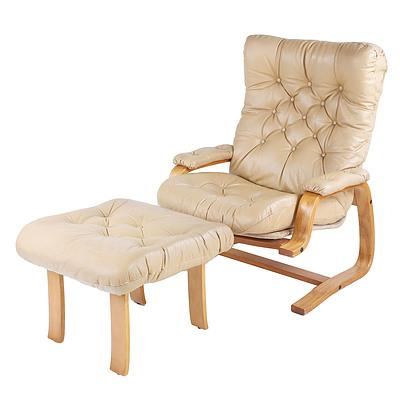 Module International Retro Beige Leather Armchair with Footrest