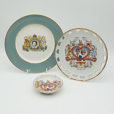 Three British Royality Commemorative Dishes, Including Bridgwood, Westminster and Enoch Wedgwood