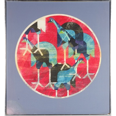 Cornel Swen (1930-) Cassowaries, Dye on Washi Paper