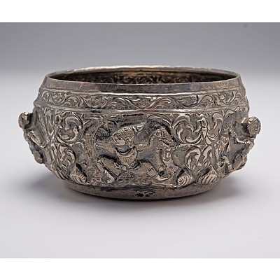 South East Asian Repousse Decorated Silver Bowl