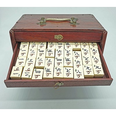 Chinese Mahjong Set in Original Hardwood Carry Box