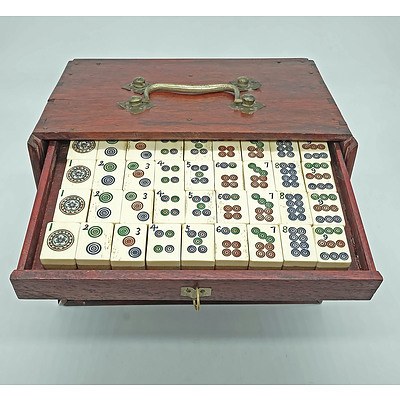 Chinese Mahjong Set in Original Hardwood Carry Box