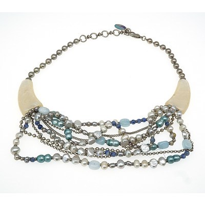 Fancy Necklace with Silver Beads and Freshwater Pearls