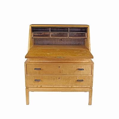 European Art Deco Inlaid Birch Veneer Bureau Circa 1930s-40s