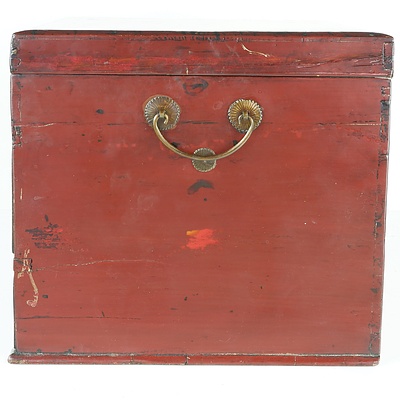 Chinese Red Lacquer Storage Box with Brass Latch, Modern