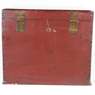 Chinese Red Lacquer Storage Box with Brass Latch, Modern