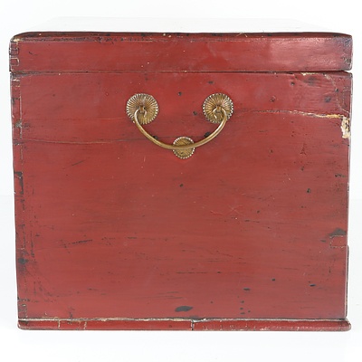 Chinese Red Lacquer Storage Box with Brass Latch, Modern