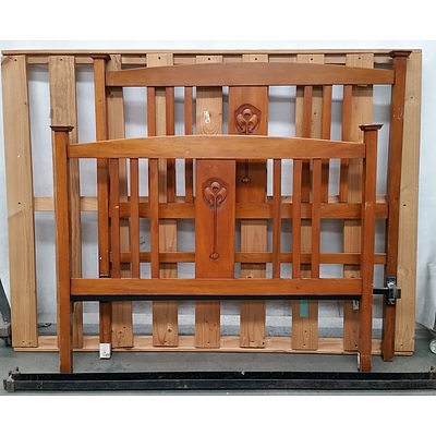 Antique Australian Federation Period Kauri Pine Double Bed Carved with Art Nouveau Motifs