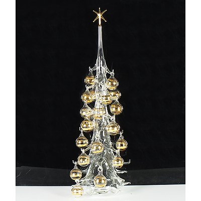 Mixed Lot of Christmas Decorations Including a Glass Christmas Tree and Lights