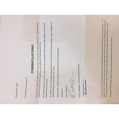 Business Profile with The Canberra Times - $1500