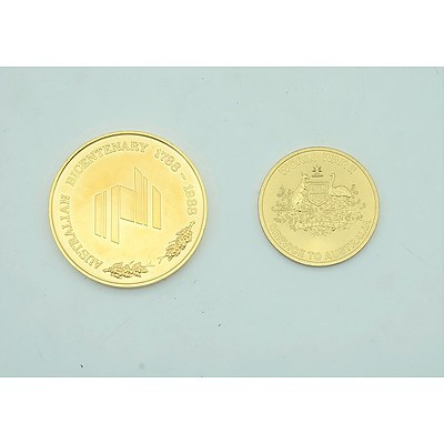 Official Australian Bicentennial Commemorative Medallion and 60th Anniversary Of The End of World War II Coin