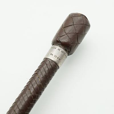 Vintage English Leather Riding Crop with Sterling Silver Band London 1980