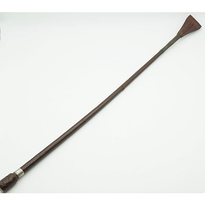 Vintage English Leather Riding Crop with Sterling Silver Band London 1980