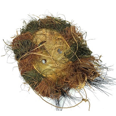 Sepik Mud Overlaid Turtle Shell Mask with Feather and Shell Adornments, Papua New Guinea