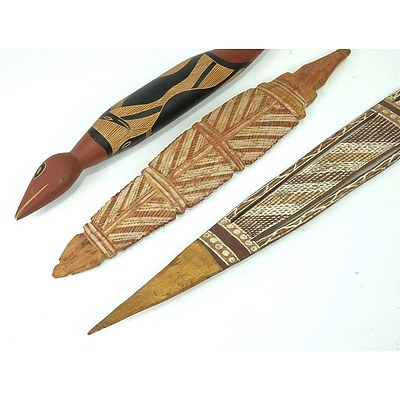 Three Hand Painted Aboriginal Carvings, Arnhem Land Circa 1970