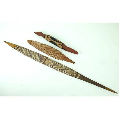 Three Hand Painted Aboriginal Carvings, Arnhem Land Circa 1970