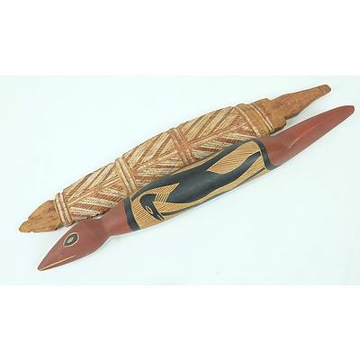 Three Hand Painted Aboriginal Carvings, Arnhem Land Circa 1970