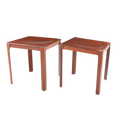 Four Italian Matteo Grassi Brown Leather Stools