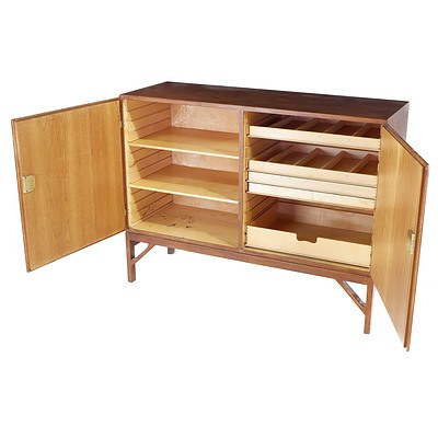 Oak and Birch Two Door Cabinet Designed by Borge Mogensen for FDB Denmark