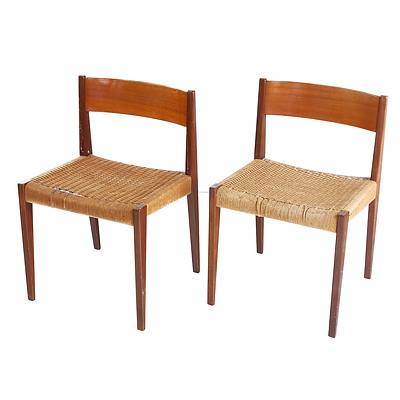 Pair of Danish Teak and Woven Sea Grass Side Chairs