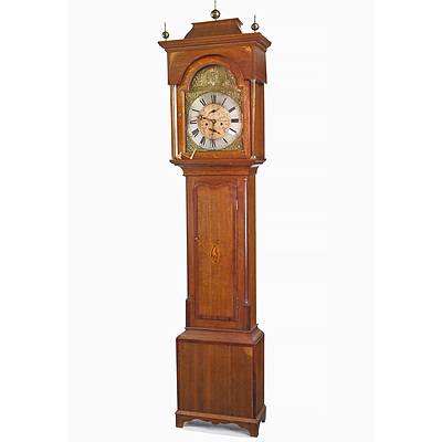 George III Inlaid Oak Hourly Striking Longcase Clock with Subsidiary Minute and Date Dials, Hepton of Northallerton (North Allerton) Early 19th Century