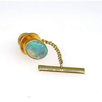 Gold plated Tie Pin with Oval Crystal Opal