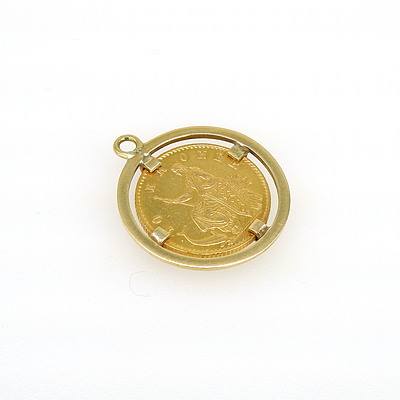 Danish 10 Kroner 1874 Gold Coin in 14ct Yellow Gold Four Claw Frame