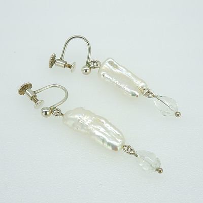 Silver Screw on Earrings with Pearl Drops
