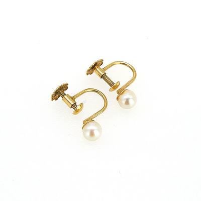 14ct Yellow Gold Earrings with Round Cultured Pearls