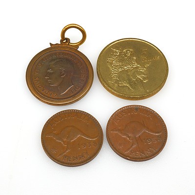 Four Collectable Australian Coins Including an Australian 5 Dollar Gold Coin