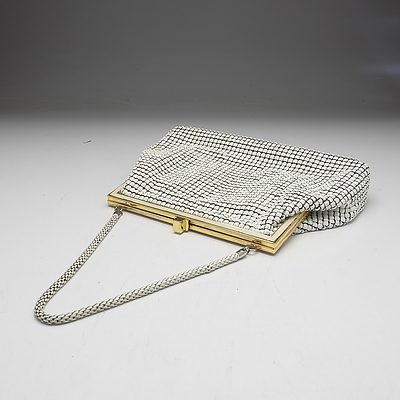 Vintage White Glomesh Clutch with Gold Detail
