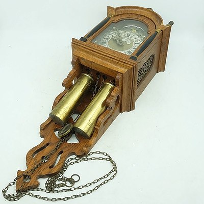 Vintage Oak Framed Pendulum Wall Clock Inscribed Tempus Fugit (Time Flies)