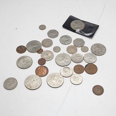 Group of Australian and International Coins, Including 1967 Endeavour Fifty Cent, 1974 American One Dollar, 1977 25th Anniversary of Accession of Queen Elizabeth II and More