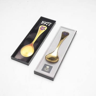 Georg Jensen 1977 Silver Gilt and Enamel Year Spoon