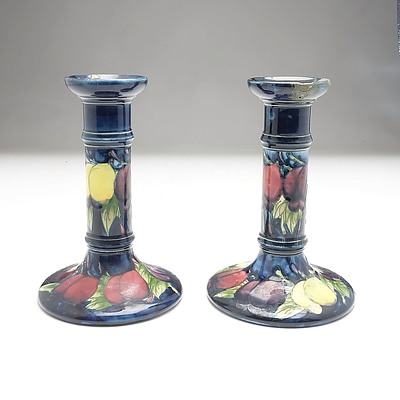 Pair William Moorcroft Pomegranate Candlesticks
