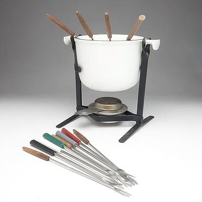 French Le Creuset Enamelled Cast Iron Fondue Set