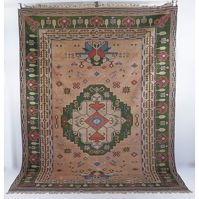 Large Vintage Turkish Anatolian Hand Knotted Wool Pile Rug, Faded